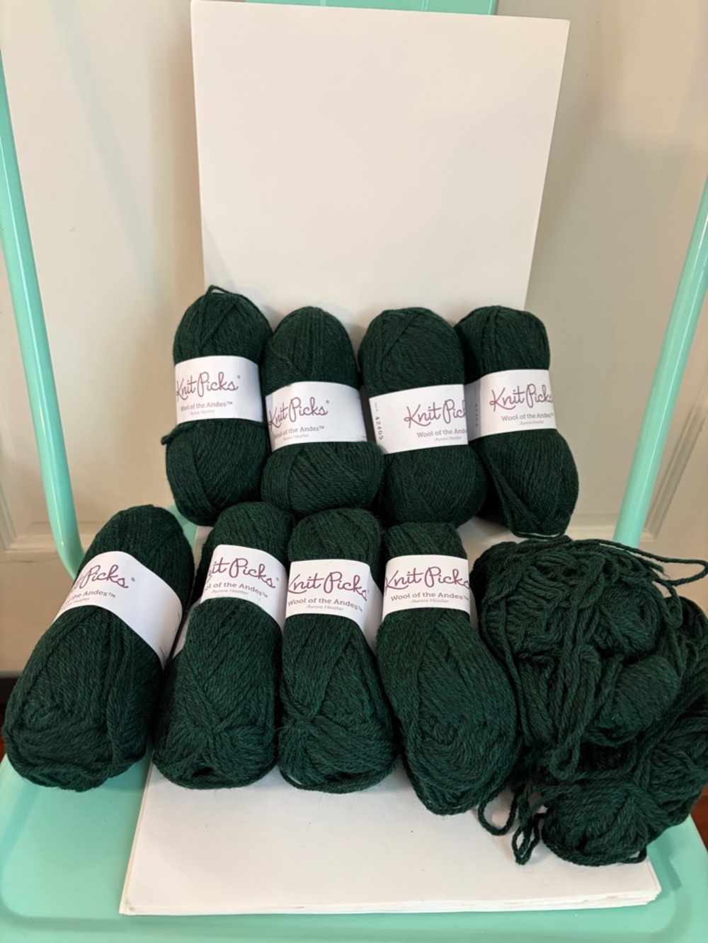 New Knit Picks 100% Peruvian Highland Wool of the Andes Yarn Dark Green Lot of 8
